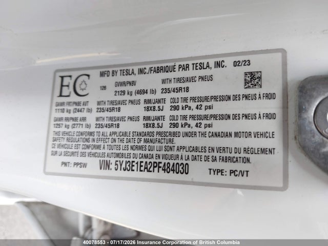Tesla MODEL 3 2023 5YJ3E1EA2PF484030 Image 19