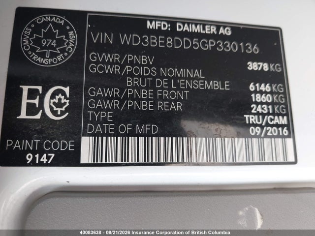 WD3BE8DD5GP330136 Mercedes-Benz Sprinter 2500 High Roof