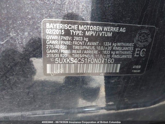 BMW X5 2015 5UXKS4C51F0N07160 Image 9
