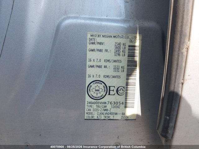 1N6AD0EVXHN763054 Nissan Frontier S/sv/sl/pro-4x