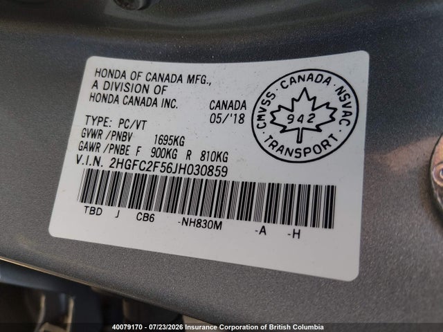 Honda Civic Lx 2018 2HGFC2F56JH030859 Image 9