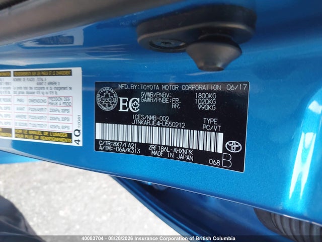 Aukcja sprzedaży 2017 Toyota Corolla Im, vin: JTNKARJE4HJ550212, numer aukcji: 40083704