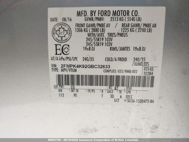 Продаж на аукціоні авто 2016 Ford Edge, vin: 2FMPK4K92GBC32633, номер лоту: 40083705