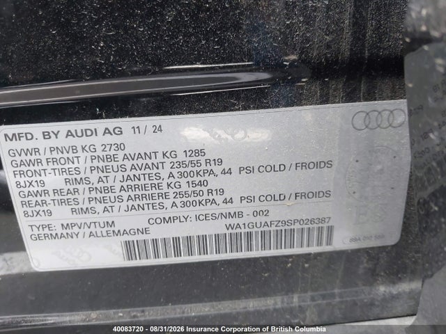 2025 Audi Q4 E-tron 55 მანქანა იყიდება აუქციონზე, vin: WA1GUAFZ9SP026387, აუქციონის ნომერი: 40083720