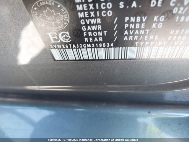 3VW267AJ3GM319534 Volkswagen JETTA S