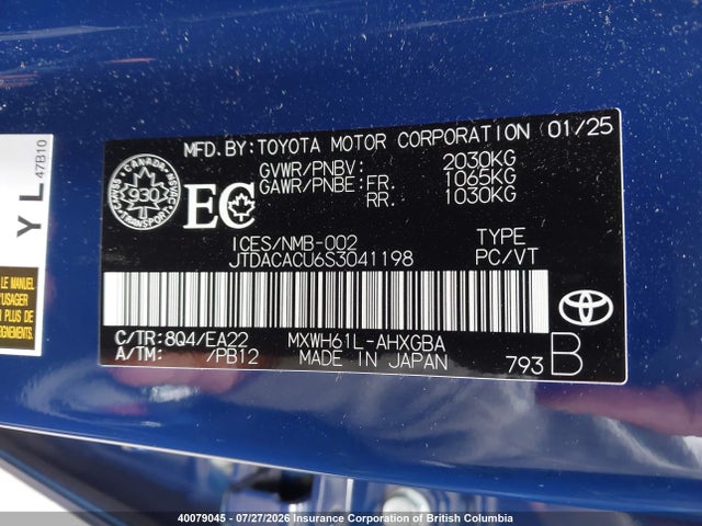 40079045 :رقم المزاد ، JTDACACU6S3041198 vin ، 2025 Toyota Prius Se/xse/xse Premium مزاد بيع