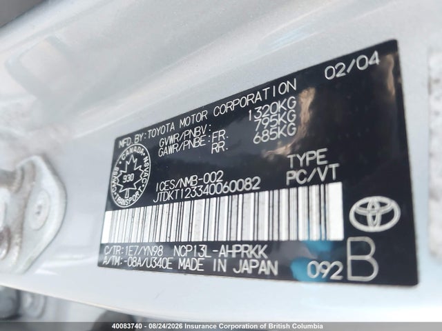 Aukcja sprzedaży 2004 Toyota Echo, vin: JTDKT123340060082, numer aukcji: 40083740