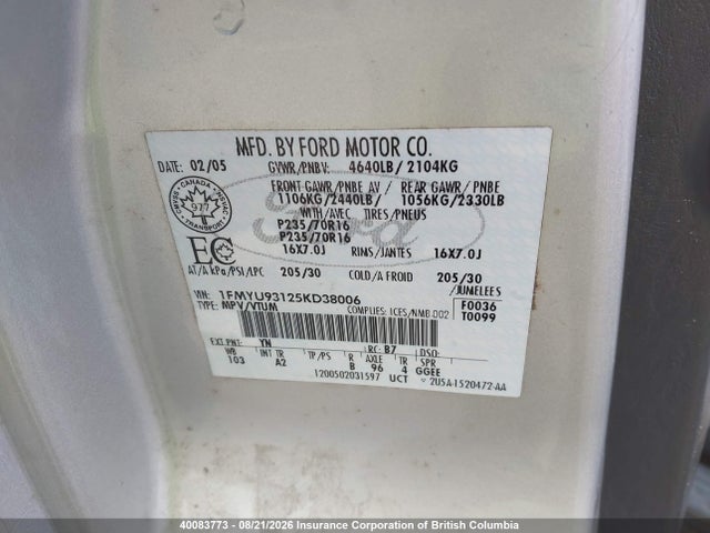 Продажа на аукционе авто 2005 Ford Escape Xlt, vin: 1FMYU93125KD38006, номер лота: 40083773