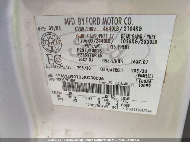 Продажа на аукционе авто 2005 Ford Escape Xlt, vin: 1FMYU93125KD38006, номер лота: 40083773