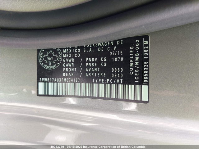 Aukcja sprzedaży 2015 Volkswagen Golf, vin: 3VW817AUXFM074197, numer aukcji: 40083789