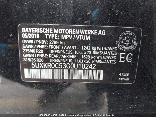 BMW X5 2016 5UXKR0C53G0U10242 Image 9