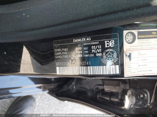 2012 Mercedes-benz C 250 4matic მანქანა იყიდება აუქციონზე, vin: WDDGF8FB4CA692241, აუქციონის ნომერი: 40083817