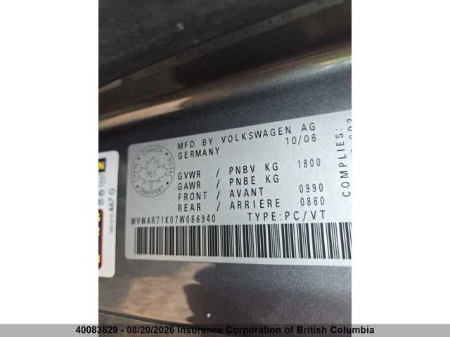 Aukcja sprzedaży 2007 Volkswagen Rabbit 3-door, vin: WVWAR71K07W086940, numer aukcji: 40083829