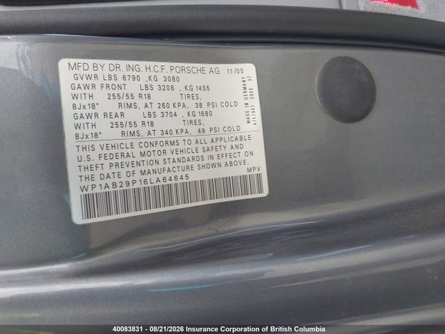 Aukcja sprzedaży 2006 Porsche Cayenne S, vin: WP1AB29P16LA64645, numer aukcji: 40083831