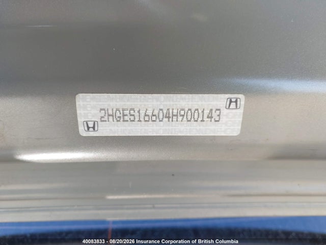 40083833 :رقم المزاد ، 2HGES16604H900143 vin ، 2004 Honda Civic مزاد بيع