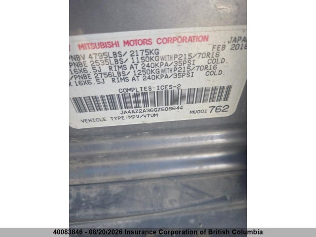 Mitsubishi Outlander Es 2016 JA4AZ2A36GZ606644 Image 14