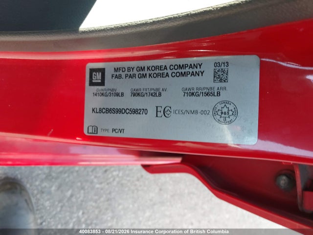 Продаж на аукціоні авто 2013 Chevrolet Spark, vin: KL8CB6S99DC598270, номер лоту: 40083853