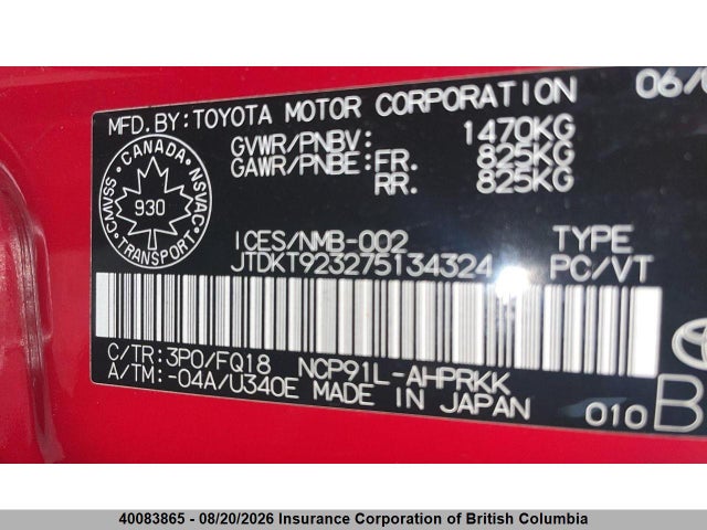 Продажа на аукционе авто 2007 Toyota Yaris, vin: JTDKT923275134324, номер лота: 40083865