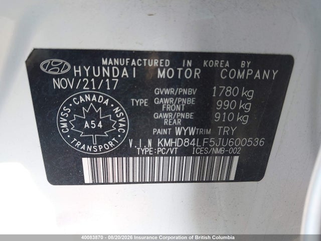 Продаж на аукціоні авто 2018 Hyundai Elantra Sel/value/limited, vin: KMHD84LF5JU600536, номер лоту: 40083870