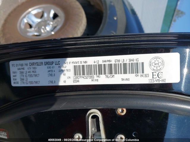 Aukcja sprzedaży 2012 Dodge Ram 1500 St, vin: 1C6RD7FP4CS273953, numer aukcji: 40083049