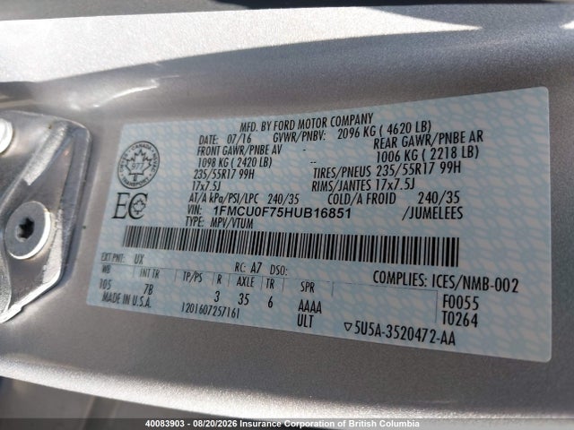 Aukcja sprzedaży 2017 Ford Escape S, vin: 1FMCU0F75HUB16851, numer aukcji: 40083903