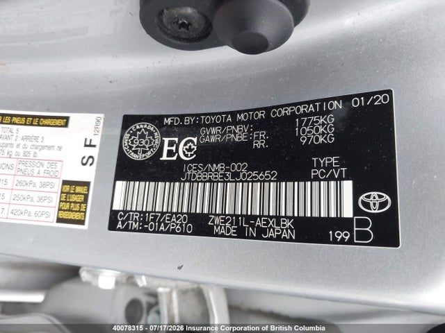 Toyota COROLLA LE 2020 JTDBBRBE3LJ025652 Image 9