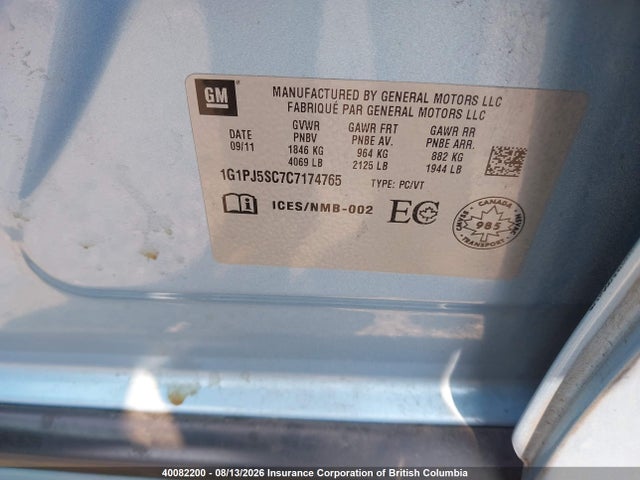 Продажа на аукционе авто 2012 Chevrolet Cruze Eco, vin: 1G1PJ5SC7C7174765, номер лота: 40082200