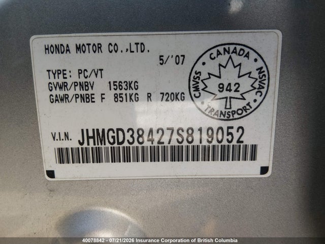 Продаж на аукціоні авто 2007 Honda Fit, vin: JHMGD38427S819052, номер лоту: 40078842