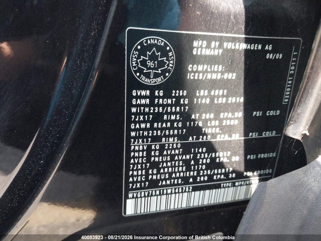 Продажа на аукционе авто 2009 Volkswagen Tiguan 2.0t Comfortline/2.0t Highline/2.0t Trendline, vin: WVGBV75N19W545752, номер лота: 40083923