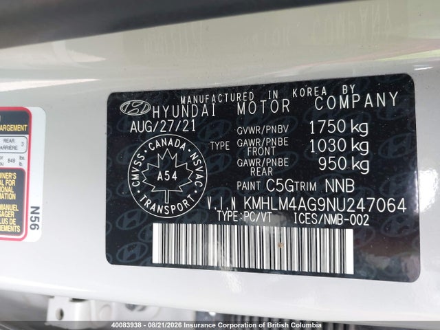 2022 Hyundai Elantra Sel მანქანა იყიდება აუქციონზე, vin: KMHLM4AG9NU247064, აუქციონის ნომერი: 40083938