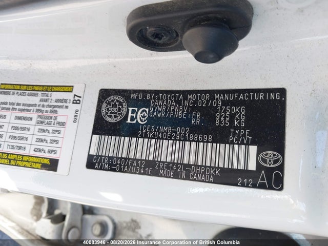 2009 Toyota Corolla Matrix მანქანა იყიდება აუქციონზე, vin: 2T1KU40E29C188698, აუქციონის ნომერი: 40083946