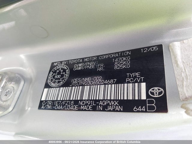 2006 Toyota Yaris მანქანა იყიდება აუქციონზე, vin: JTDJT923065024687, აუქციონის ნომერი: 40083956