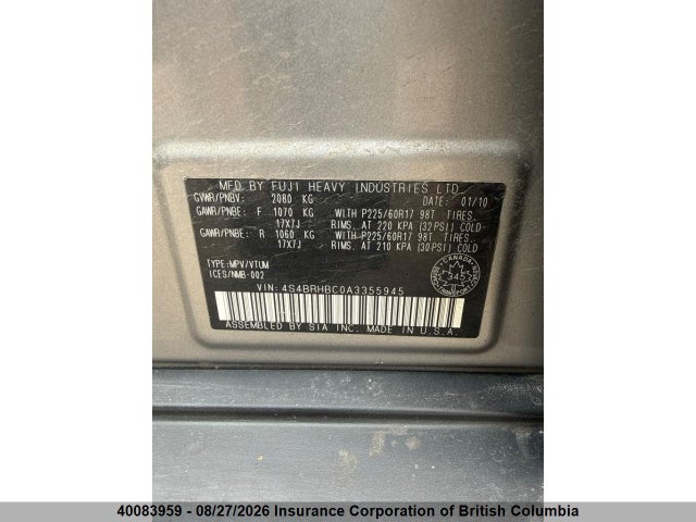 Продажа на аукционе авто 2010 Subaru Outback 2.5i Premium, vin: 4S4BRHBC0A3355945, номер лота: 40083959
