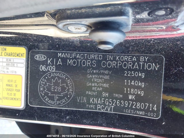 Aukcja sprzedaży 2009 Kia Rondo Lx/ex, vin: KNAFG526397280714, numer aukcji: 40074018