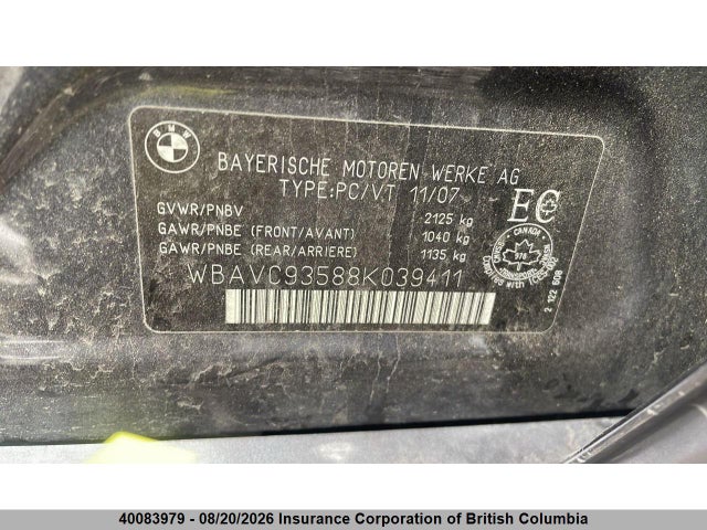 Продажа на аукционе авто 2008 Bmw 328xi, vin: WBAVC93588K039411, номер лота: 40083979