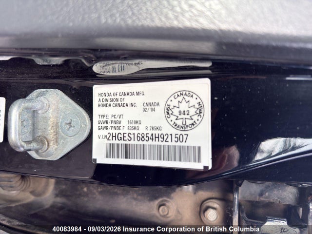 Aukcja sprzedaży 2004 Honda Civic, vin: 2HGES16854H921507, numer aukcji: 40083984