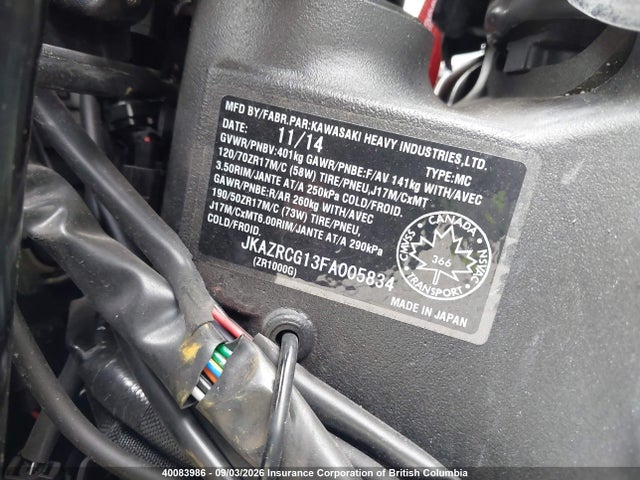 JKAZRCG13FA005834 Kawasaki Zr1000 G