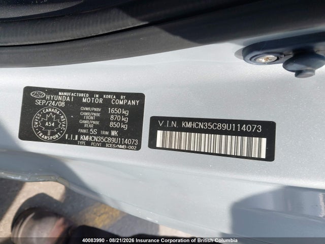 2009 Hyundai Accent Se მანქანა იყიდება აუქციონზე, vin: KMHCN35C89U114073, აუქციონის ნომერი: 40083990