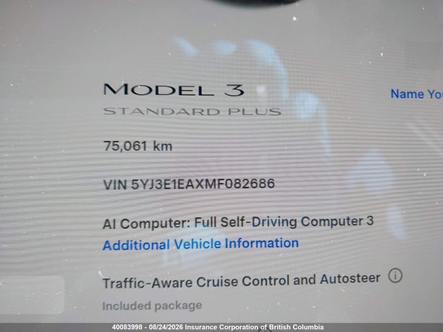 Tesla MODEL 3 2021 5YJ3E1EAXMF082686 Image 15