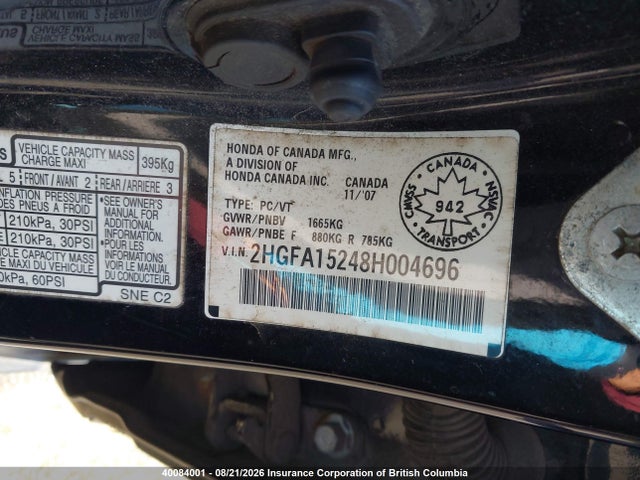 Продаж на аукціоні авто 2008 Honda Civic, vin: 2HGFA15248H004696, номер лоту: 40084001