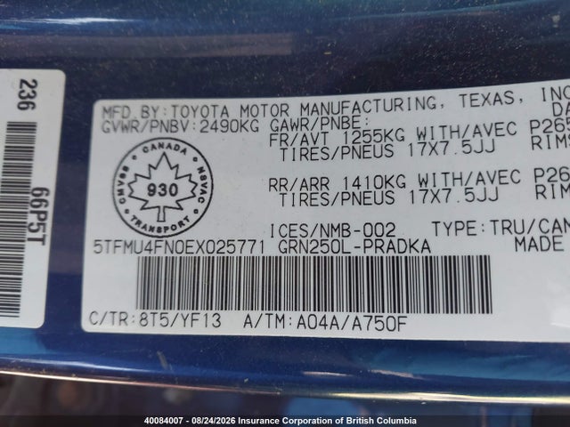 Aukcja sprzedaży 2014 Toyota Tacoma Double Cab Long Bed, vin: 5TFMU4FN0EX025771, numer aukcji: 40084007