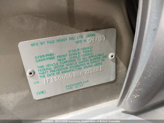 40084010 :رقم المزاد ، JF1SG65638H705821 vin ، 2008 Subaru Forester 2.5x Premium مزاد بيع