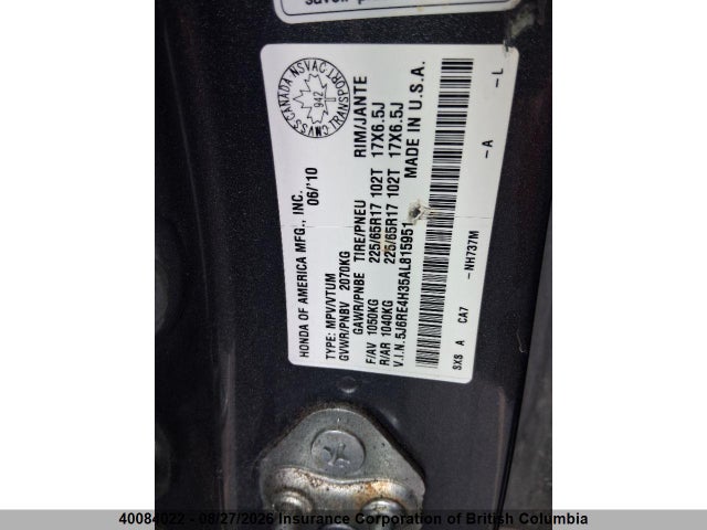 Aukcja sprzedaży 2010 Honda Cr-v, vin: 5J6RE4H35AL815951, numer aukcji: 40084022