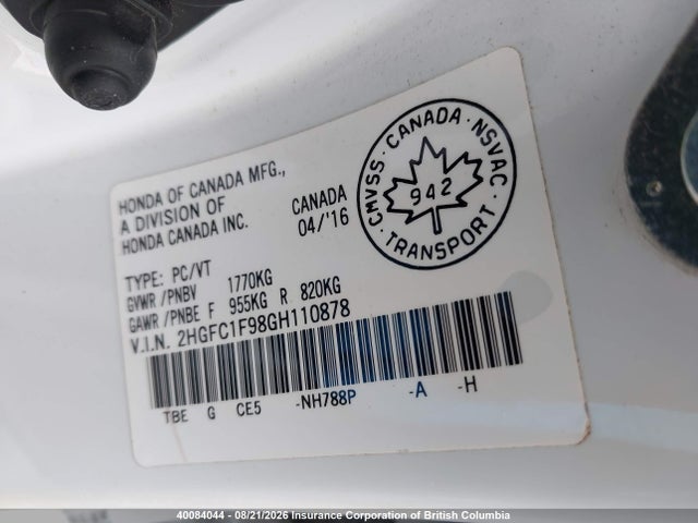 Honda Civic 2016 2HGFC1F98GH110878 Image 9