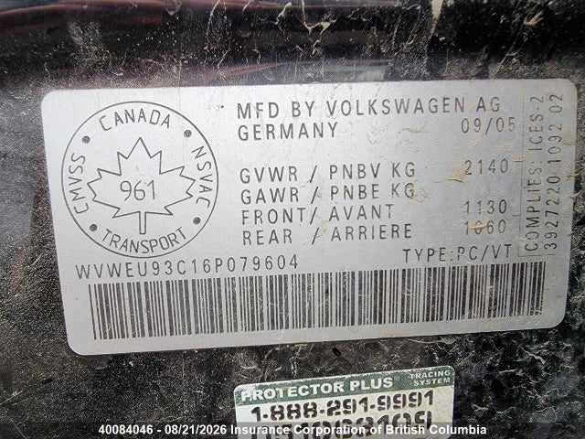 Продажа на аукционе авто 2006 Volkswagen Passat 3.6l Luxury, vin: WVWEU93C16P079604, номер лота: 40084046