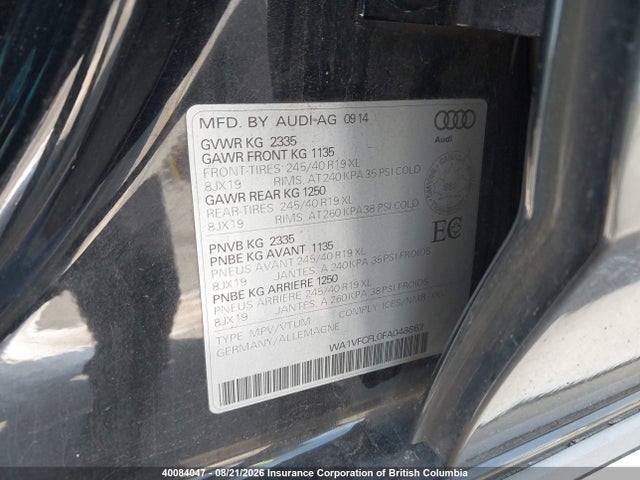 Audi A4 2015 WA1VFCFL0FA048862 Image 9