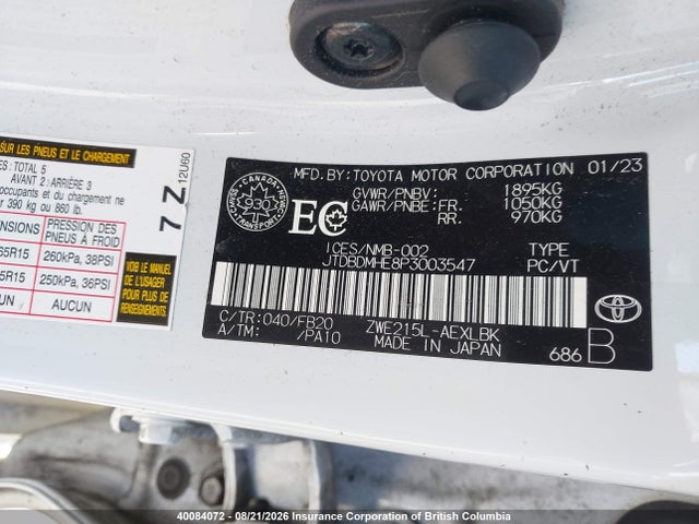Aukcja sprzedaży 2023 Toyota Corolla Le/se/night Shade, vin: JTDBDMHE8P3003547, numer aukcji: 40084072