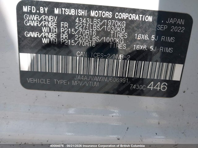 Mitsubishi RVR 2022 JA4AJVAW9NU606991 Image 9