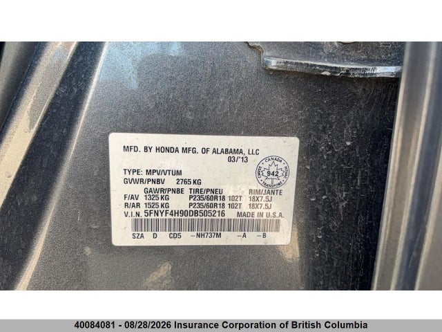 Aukcja sprzedaży 2013 Honda Pilot, vin: 5FNYF4H90DB505216, numer aukcji: 40084081
