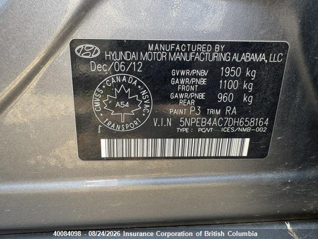 40084098 :رقم المزاد ، 5NPEB4AC7DH658164 vin ، 2013 Hyundai Sonata Gls مزاد بيع